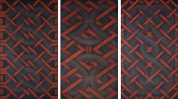 Marion Borgelt 'Weaving the labyrinth: Design I, Design II, Design III' (1997-99) oil on canvas Gift of the artist through the Australian Government's Cultural Gifts Program 2002 Newcastle Art Gallery collection