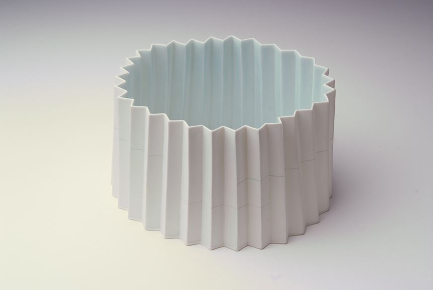 Kenji URANISHI 'Pleated bowl' 2009 porcelain with celadon glaze, 11.8 x 20.0 cm Les Renfrew bequest 2009 Newcastle Art Gallery collection