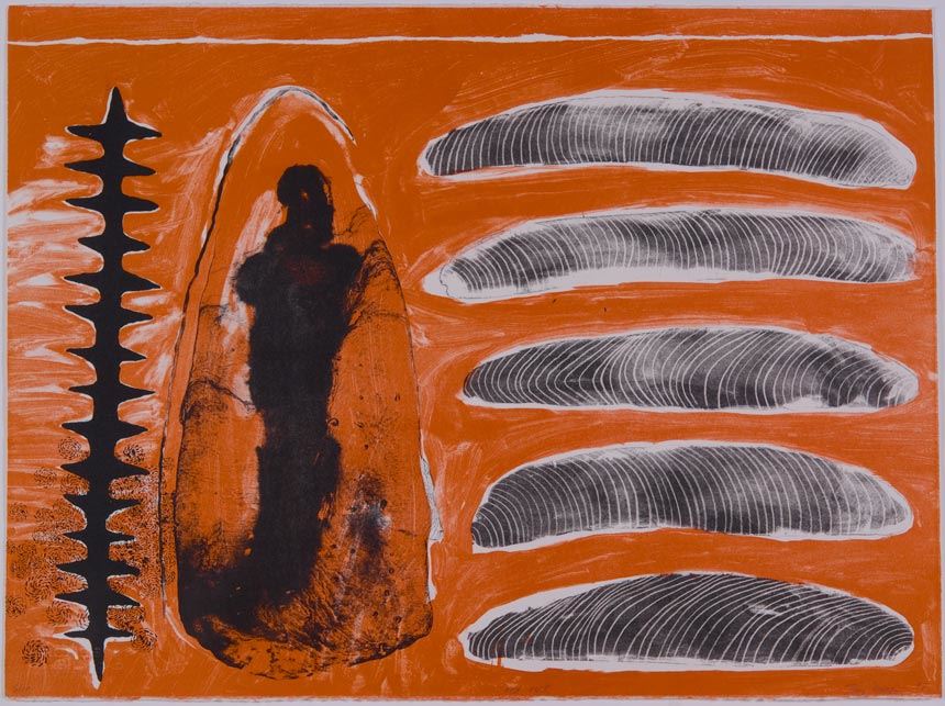 Judy WATSON 'Red Rock' 1998 from Crossroads: Millennium Portfolio of Australian Aboriginal Artists 1998 1998 Brisbane lithograph, printed in colour on paper Gifted through the Australian Government’s Cultural Gifts Program Newcastle Art Gallery collection