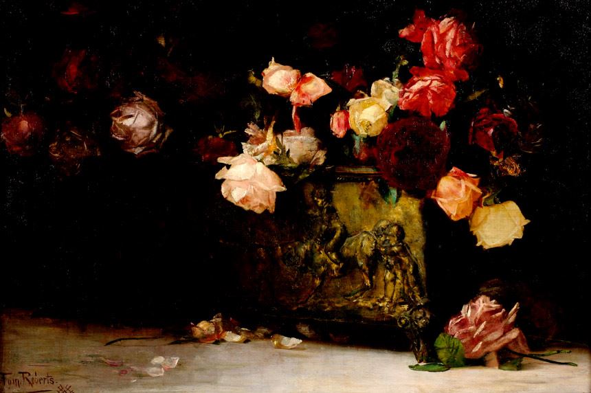 Tom ROBERTS 'Roses' 1888 oil on canvas on plywood 51.4 x 76.9cm gift of Mr. J.O. Manton 1972 Newcastle Art Gallery collection