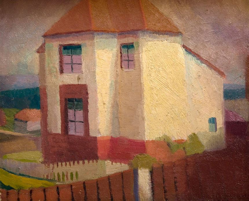 Roland WAKELIN 'The white house' 1918 oil on pulpboard image 25.1 x 27.8cm purchased 1966 Newcastle Art Gallery collection