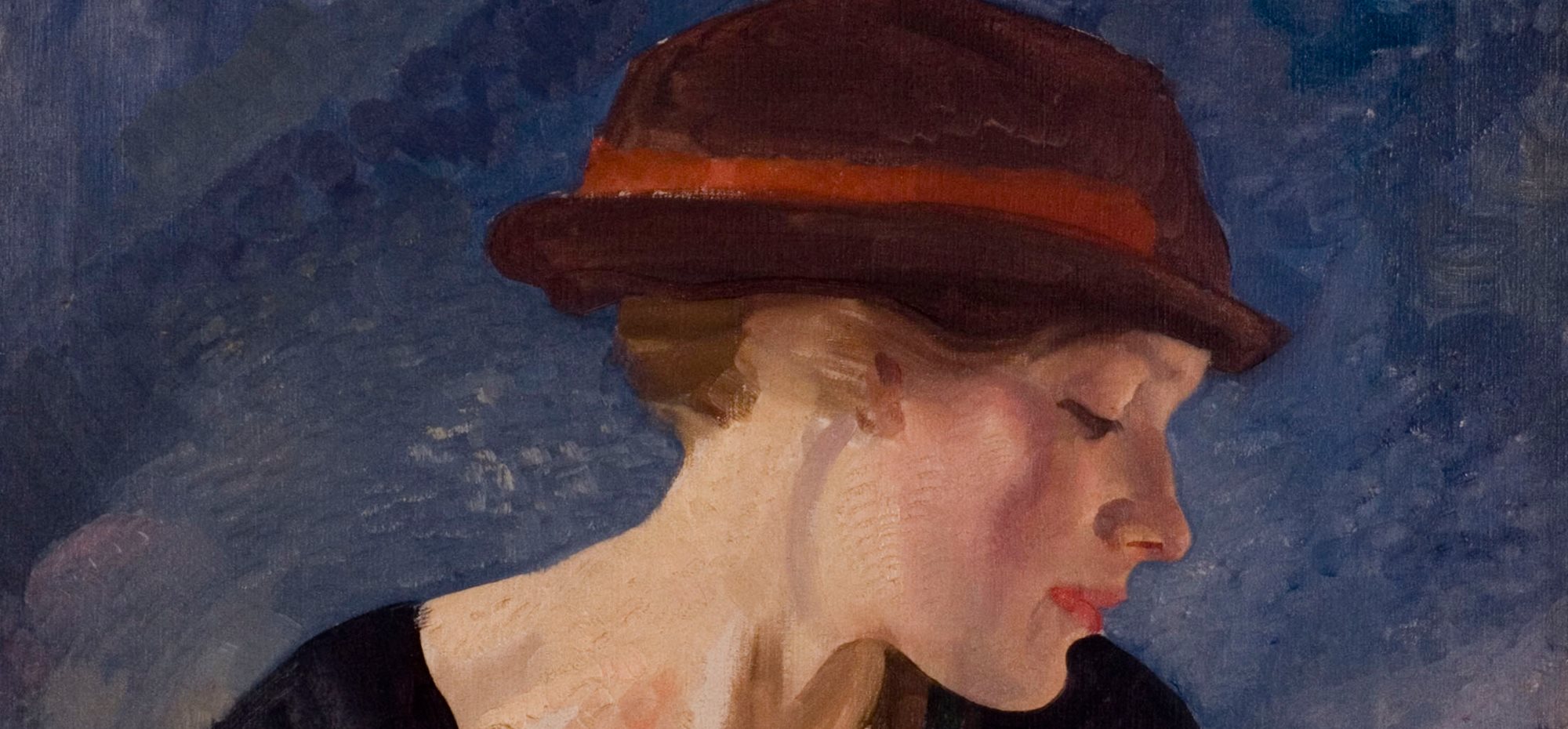 George W LAMBERT Portrait: red trimmed hat c1921 (detail) oil on canvas 74.2 x 62.1cm Gift of Mrs Maurice Lambert 1970 Newcastle Art Gallery collection