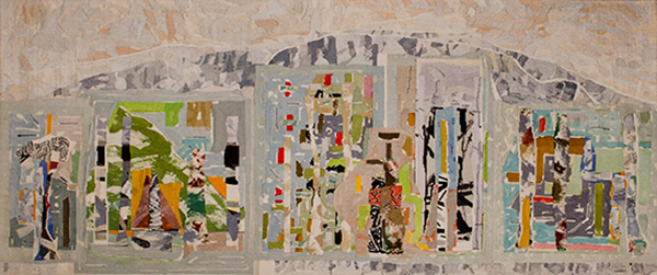 John Peart 'Figures and Grounds' 1988 130.0 x 302.0 seine twine no. 18, wool, cotton and linen tapestry Gift of Orica Limited through the Australian Government's Cultural Gifts Program 2014 Courtesy of the artist's estate 