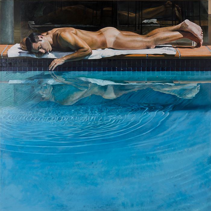 Michael ZAVROS 'The Sunbather' 2015 oil on canvas 180.0 x 180.0cm Purchased 2016 Newcastle Art Gallery collection Courtesy the artist