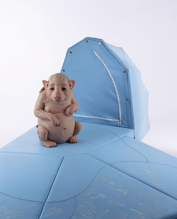Patricia Piccinini 'Nature's little helpers - Surrogate (for the northern hairy nosed wombat)' 2004 silicon, polyurethane, leather, hair, wood Purchased by Newcastle Region Art Gallery Foundation 2006 Newcastle Art Gallery collection