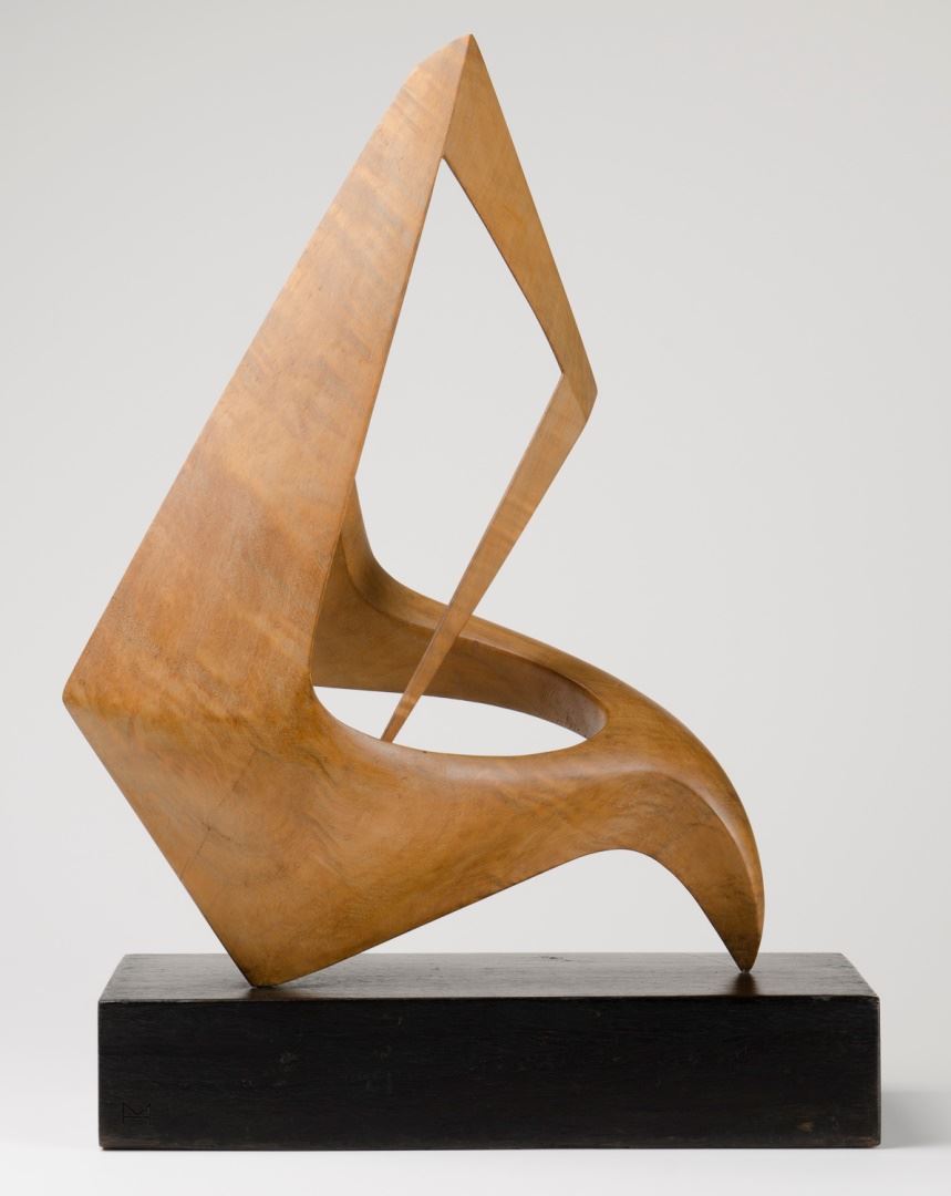 Margel HINDER Abstract wood carving 1952 wood (Queensland maple) 44.8 x 34.5 x 19.0cm Newcastle Art Gallery collection
