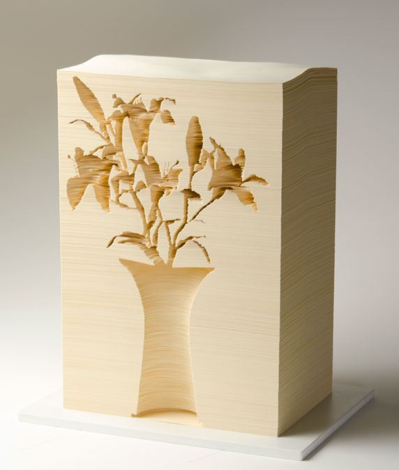 Kylie Stillman Lilies in vessel 2011 stacked paper carving Purchased by Newcastle Gallery Society 2011 Newcastle Art Gallery collection