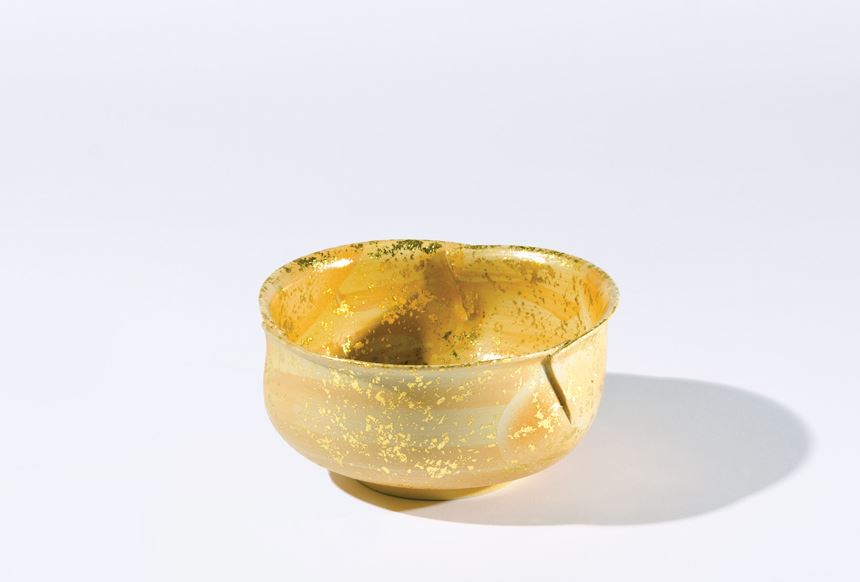Unknown 'Yellow and gold flecked bowl' not dated porcelain with gold leaf decoration Gift of Keith Clouton and Jim Deas through the Australian Government's Cultural Gifts Program 2012 Newcastle Art Gallery collection