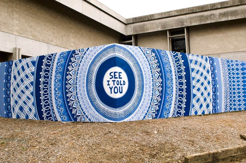 Lucas GROGAN 'Big Blue (see I told you)' 2014 acrylic on plywood, temporary installation at Newcastle Art Gallery