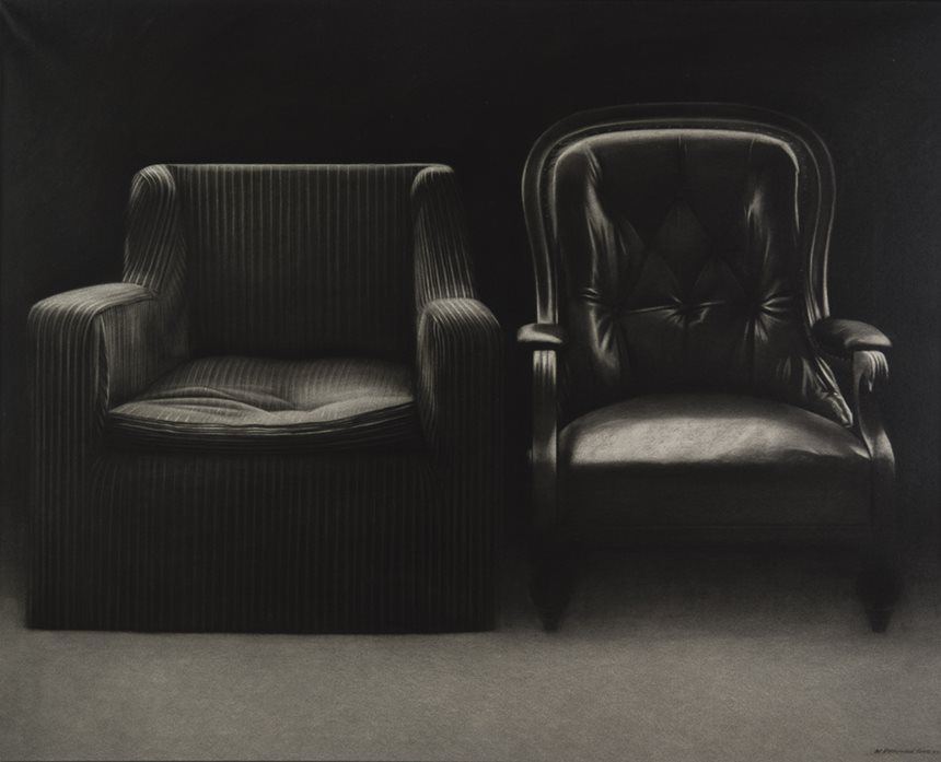 William Delafield COOK, <i>Two chairs</i> 1972, conte crayon and ink on paper, 106.1 x 131.2cm, Newcastle Art Gallery collection, Courtesy the artist's estate