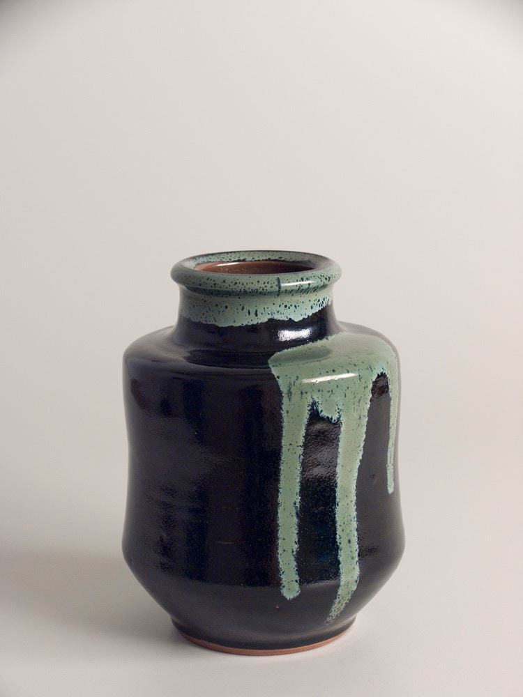 Shoji HAMADA 'Black bottle with trailed green glaze' n.d.